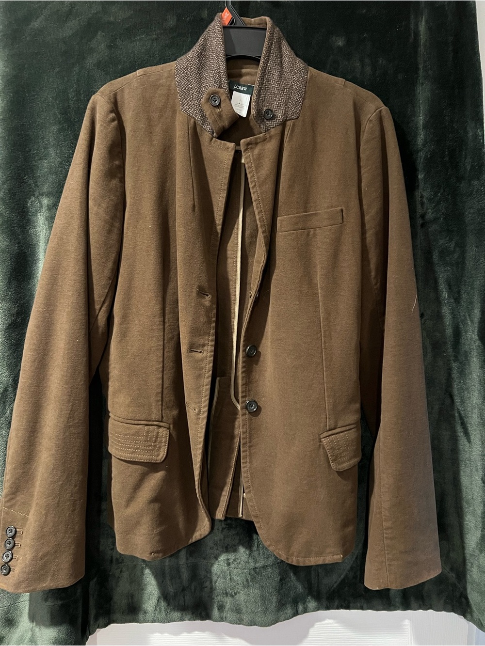 JCREW CLASSIC (like suede) brown blazer with Harris tweed collar and buttons-